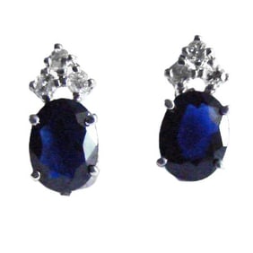 Blue Sapphire Diamond Stud Earrings 2.90Ct 14k W/G