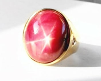 Natural Star Ruby Diamond Men Ring 19.86 Ct 14K Y/g SZ-8
