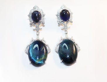 Creation Diamond/ Tiger Eyes Chandelier Earrings 18 R/G