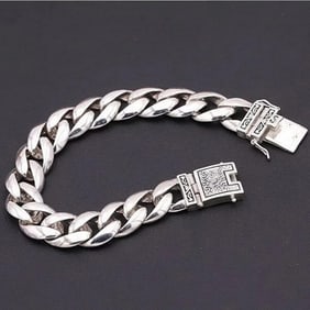 Men Bracelet 925 Silver Six-character Mantra Personality