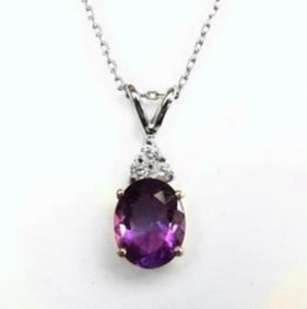 Diamond Amethyst Pendant 3.07Ct 14k W/G