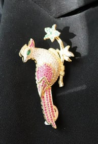 Bird Brooch 18k White Gold Overlay 925