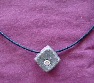 Diamond Design Square Shape Pendant .50Ct Leather Chain