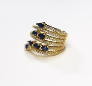 Creation Daimond Sapphire Ring 3.15Ct 18k Y/g Overlay