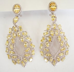 Creation,Diamond Fancy Earri 18.49Ct 18k W/g Overlay