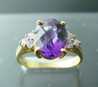 Amethyst Ring 2.40CT/Diamond: .24 Ct Ring 14k Y/G