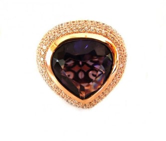 Creation Diamond Amethyst Ring 8.58Ct 18k R/g Overlay