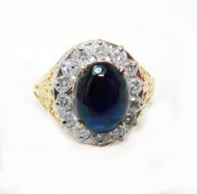 Blue Sapphire Diamond Ring 2.22Ct 18k W/g