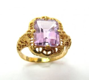 Amethyst Antique Ring 3.47CT 14k Yellow Gold