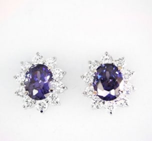 Creation Diamond/Tanzanite Earrings 6.18Ct 18k W/g Over