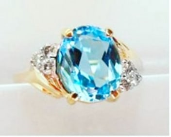 Ring Natural Blue Topaz Diamond 3.70Ct 14k Y/g