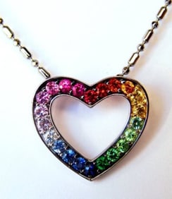 Heart Sapphire Multi Color Pendant .68Ct 14k W/g