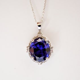 Creation Diamond/Tanzanite Pendant 7.72Ct 18k W/g