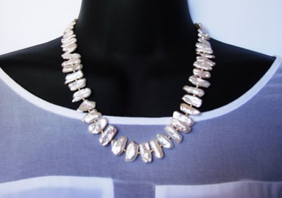 Freshwater Keshi Pearl Necklace with 14k Y/G Clasp