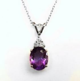 Diamond Amethyst Pendant 3.07Ct 14k W/g