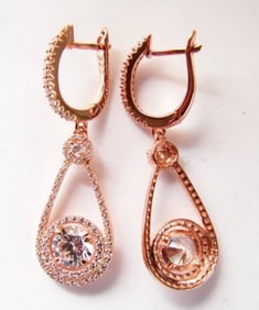 Creation Diamond Earrings 3.94Ct 18k R/g Overlay