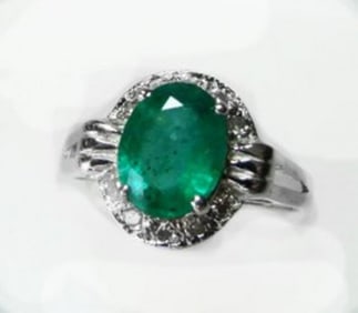 Anniversary Ring Emerald & Diamond 1.95Ct 14k W/g
