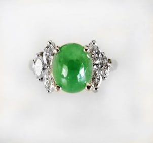 Diamond-Imperial Jadeite Jade Ring 4.24Ct14k W/G-Sz 6.5