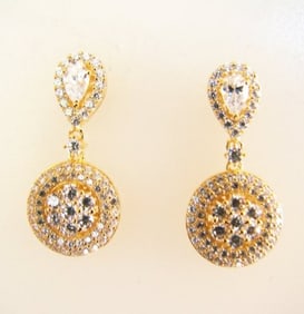 Ceartion Diamond Earrings 2.00Ct 18k Y/g Overlay