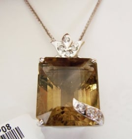 Natural Smoky Topaz Pendant 23.81Ct 18k W/g Overlay