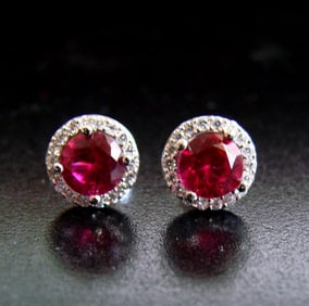 Creation Diamond & Ruby Stud Earring 2.62Ct 18k W/g