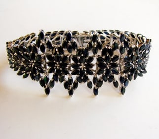 Natural Sapphire Bracelet 37.06Ct 18k W/g Overlay