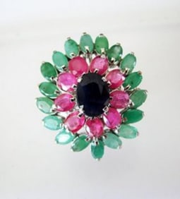 Natural Multicolor Ring 12.64Ct 18k W/g Overlay