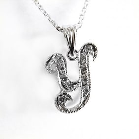 Initial Pendant 'Y' Diamond .10Ct 14k W/g