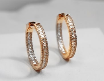 Creation Diamond Hoop Earrings 1.35 18k R/G Over