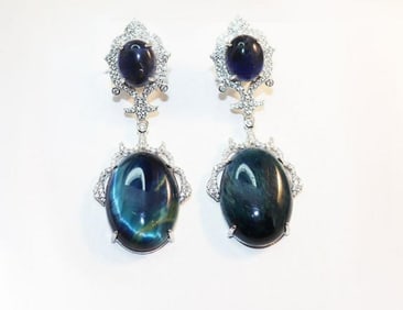 Creation Diamond/ Golden OBSIDIAN Chandelier Earrings
