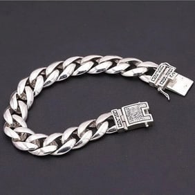 Men Bracelet 925 Silver Six-character Mantra Personality