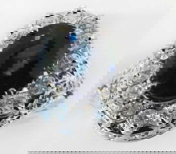 Blue Sapphire Diamond Ring 3.84Ct 14k W/g: Gem: Natural Sapphire and Diamond Diamond 14 Pieces.61 Carat Round Brilliant Clarity: SI2-Color: H-Treatment: None Center Sapphire 3.23 Carat Oval Facet Measurement:9.4 x 8mm Clarity: SI-Color: Midnig