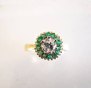 Anniversary Ring Diamond Emerald .77Ct 14k Y/g: Gems Type: Natural diamond and Emerald Item: Ring (Size: 8) Band thickness: 3-4mm Diamond Center weight: .47 carat round brilliant Clarity: SI2, Color: G, Treatment: None 14 Pieces Emerald weight:.30