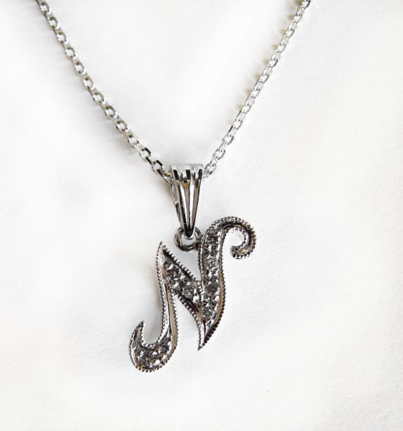 Initial Pendant 'N' Diamond .08Ct 14k W/g (1 of 3)