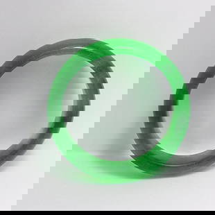 Natural Translucent Solid Green Chinese Jade Bangle: Gem Type: Natural Translucent Solid Chinese Jade Grade: B Item: Jade Bangle, Size 7 Outer Diameter: 75 mm Inter Diameter: 60mm Width: 17.5mm Thickness: 8.3mm Weight 63.7 grams Treated: Untreated