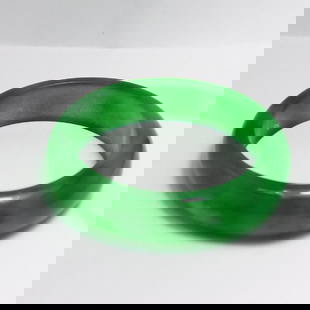 Translucent Solid Green Chinese Jade Bangle Size: 7: Gem Type: Natural Translucent Solid Chinese Jade Grade: B Item: Jade Bangle, Size 7 Outer Diameter: 75mm Inter Diameter: 60mm Width: 16.4 Thickness: 9 mm Weight 69.87 grams Treated: Untreated<br
