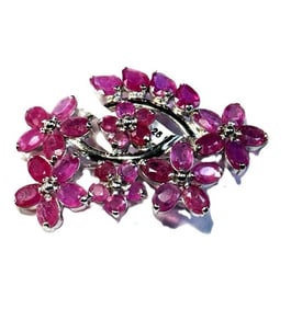 Natural Ruby Brooch 31.90 W/g Overlay 925 Silver
