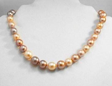 Natural Multi-Color Culture Pearl Necklace 9.1-12mm W/G