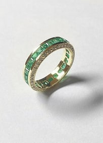 Diamond/Emerald Eternity Ring 4.30Ct 14K Y/g