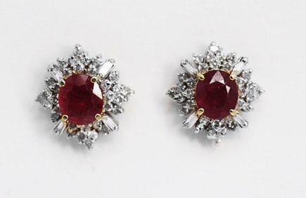 Natural Ruby Diamond Earrings: 9.24Ct 14K Y/G