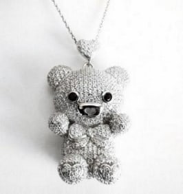 Bear Pendant Creation Diamond  5.95Ct 18k W/g Overlay