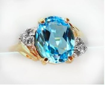 Ring Natural Blue Topaz Diamond 3.70Ct 14k Y/g