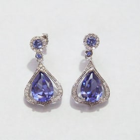 Creation Diamond/Tanzanite Earrings 16.707Ct 18k W/g