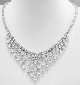 Creat Diamond 38.10Ct Necklace 18k W/g Overlay Silver
