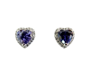 Creation Diamond/Tanzanite Earrings 4.18Ct 18k W/g Overlay