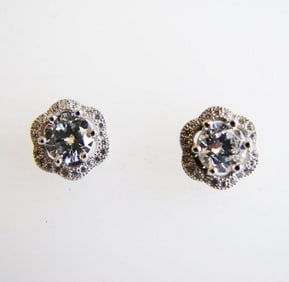 Creation Diamond Earrings Flower 2.32Ct 18k W/g Overlay