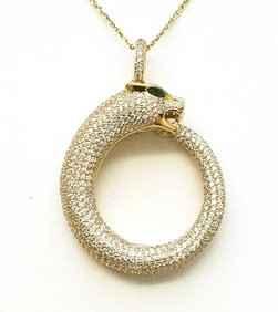 Pendant Creation Dia& Green Garnet 5.98Ct 18k Y/g Overlay