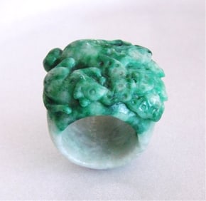Natural Carved Jadeite Jade Ring Grade B
