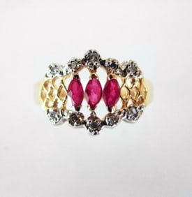 Marquise Ruby Diamond Ring .52Ct 14k Yellow Gold