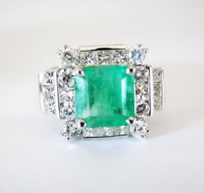 Natural Emerald Diamond Ring 4.74Ct 14k W/g